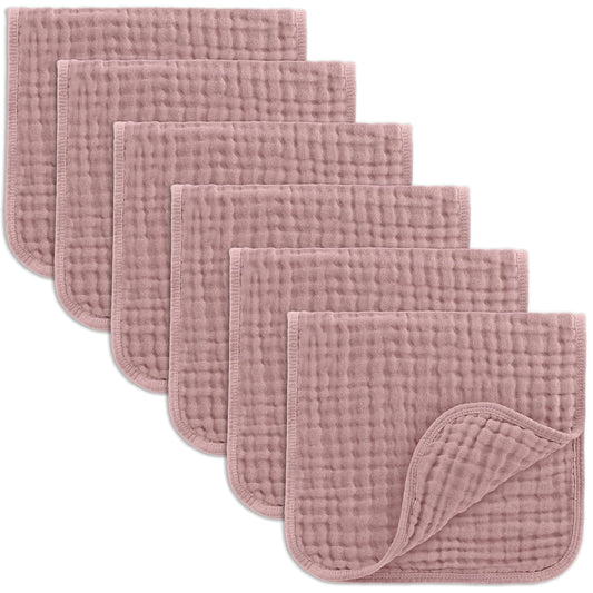 Comfy Cubs Muslin Burp Cloths 20" x 10", Pack of 6 - Large, 6-Layer, Ultra Absorbent 100% Cotton for Baby Drool and Messes - Soft, Safe & Gentle Baby Burp Cloths Set for Boys & Girls - Mauve