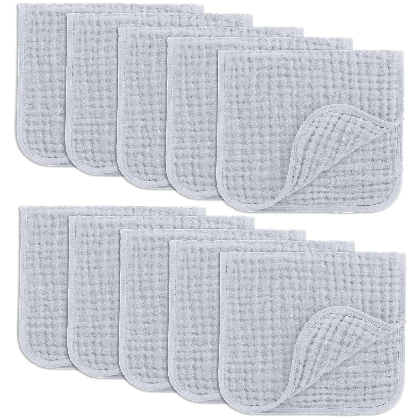 Comfy Cubs Muslin Burp Cloths 20" x 10", Pack of 10 - Large, 6-Layer, Ultra Absorbent 100% Cotton for Baby Drool and Messes - Soft, Safe & Gentle Baby Burp Cloths for Boys & Girls - Slate