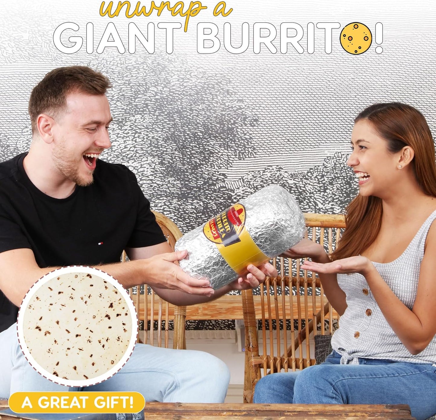 Zulay Extra Large Burritos Tortilla Throw Blanket – Wrap Yourself Like a Giant Taco! Double-Sided, Funny & Ultra Cozy Novelty Blanket, Super Soft 285 GSM Flannel, 60 Inches