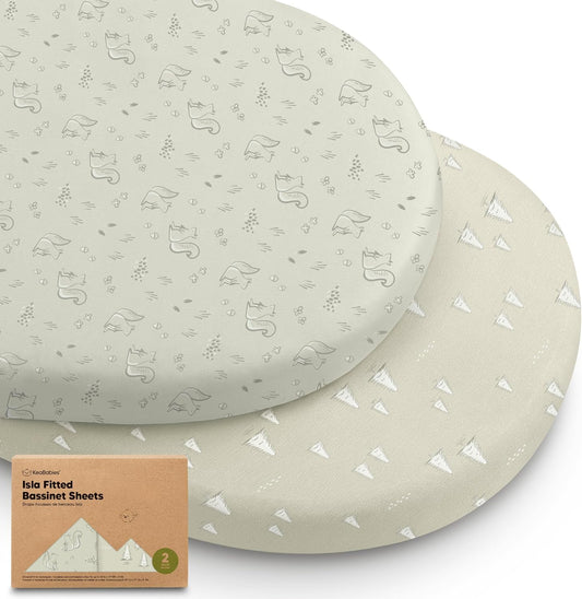 2-Pack Baby Bassinet Sheets Girl, Boy - 33x17 Viscose Derived from Bamboo Bedside Mattress Fitted Bassinet Sheets, Compatible with Halo Bassinest Swivel Sleeper, Baby Delight, Graco (Pine Grove)