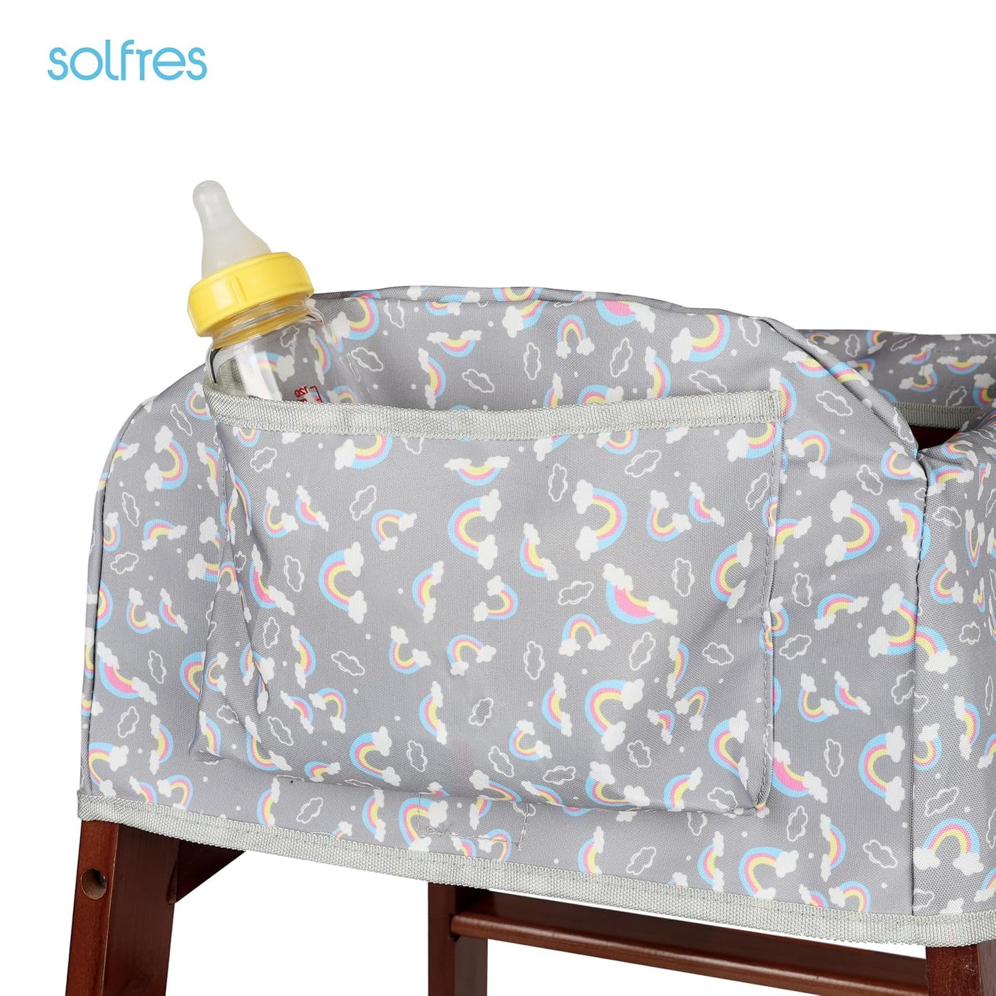 Dual-Belt Baby High Chair Cover, Upgrade Version, for Wooden or Restaurant High Chair, Sturdy and Robust Material, Waterproof Washable Stain and Slip Resistant, Gray Rainbow
