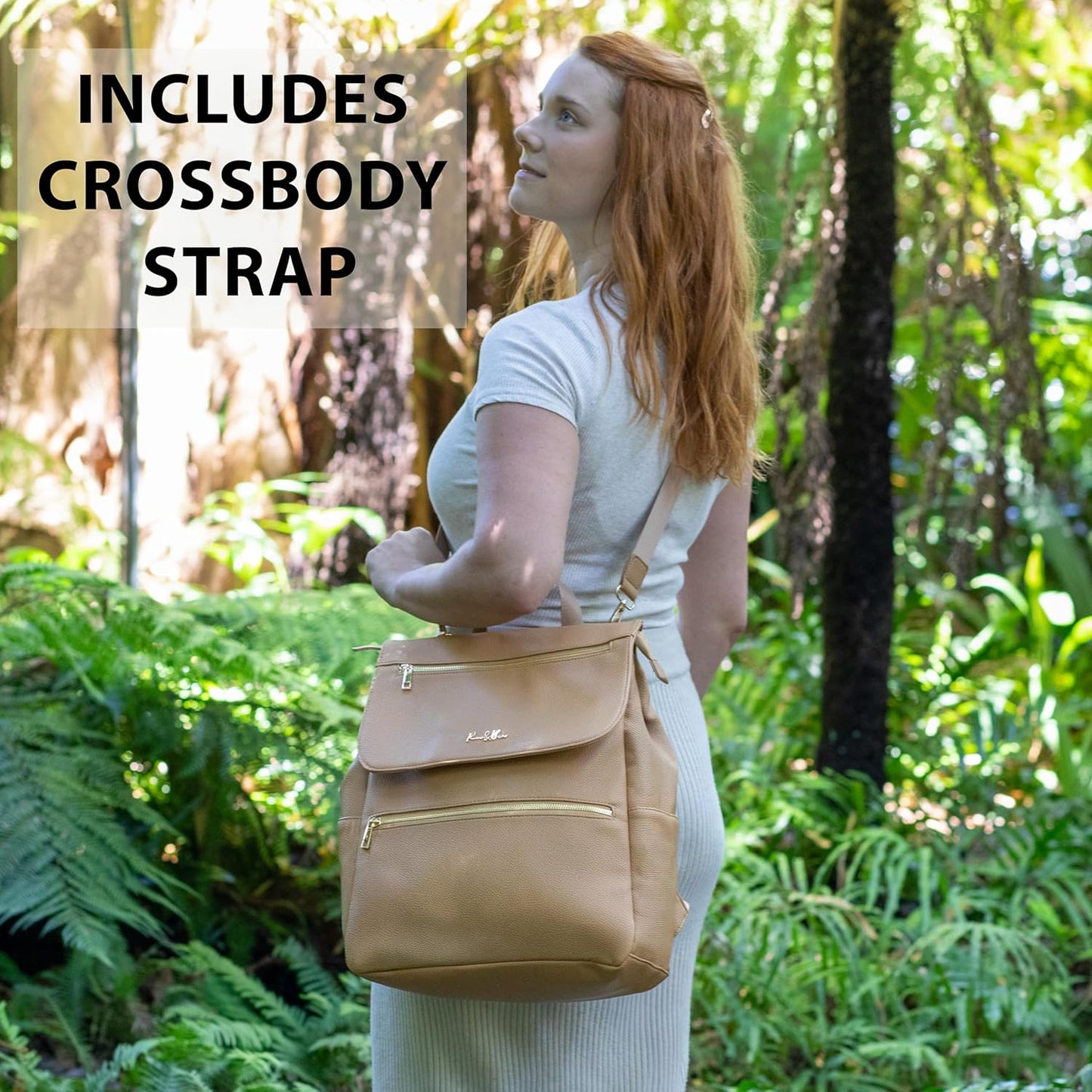 Premium Vegan Leather Diaper Bag Backpack – Large Designer Baby Bag, Stylish Diaper Backpack with Stroller & Crossbody Straps & Multiple Compartments (Tan Brown)