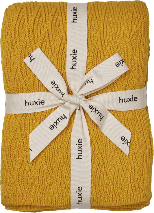 Knitted Organic Cotton Baby Blanket- Swaddle Blanket, 30" x 40" Soft Receiving Blanket for Newborn (Waves-Yellow)