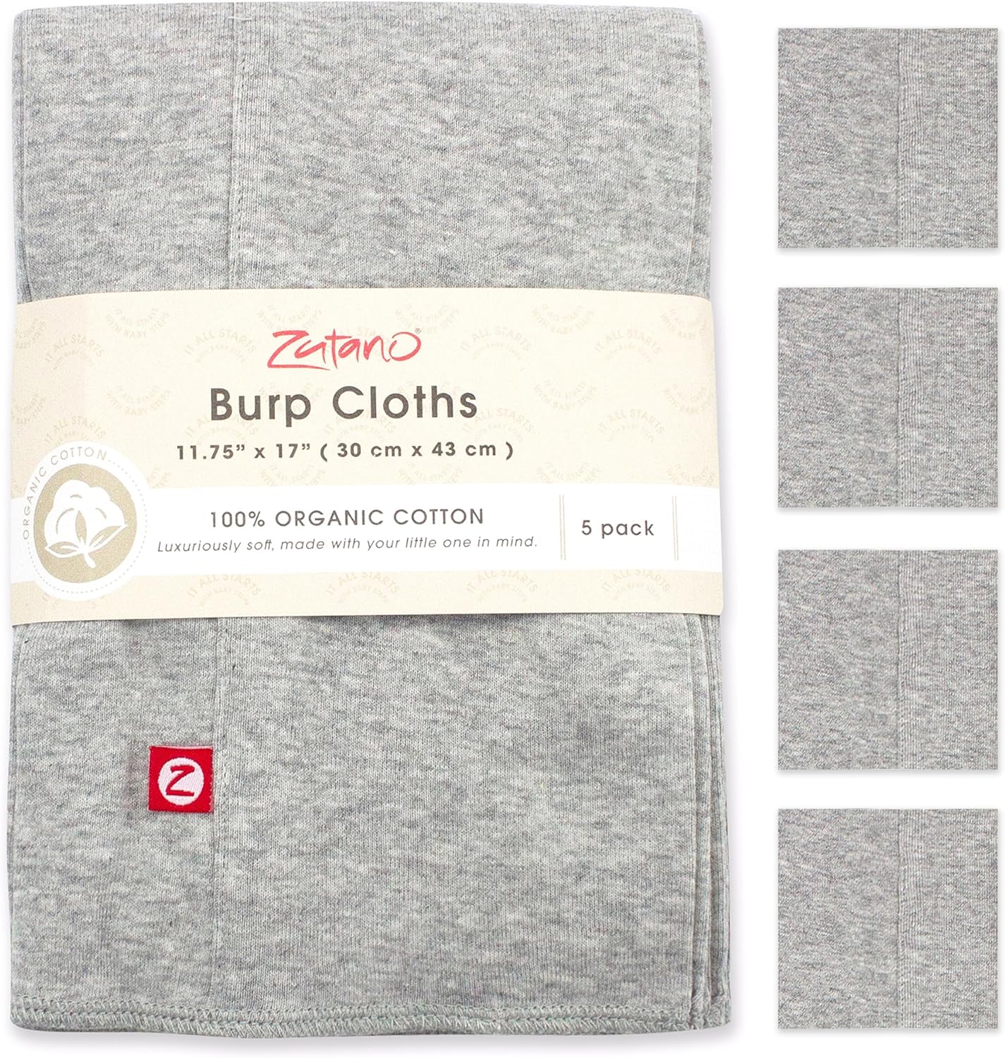 Zutano 5-Pack Organic Burp Cloths for Baby Girl & Boy, Large Cotton Burping Cloths for Babies | Absorbent Baby Spit-Up Rags | Gender Neutral Burp Clothes | Newborn Essentials, Heather Gray