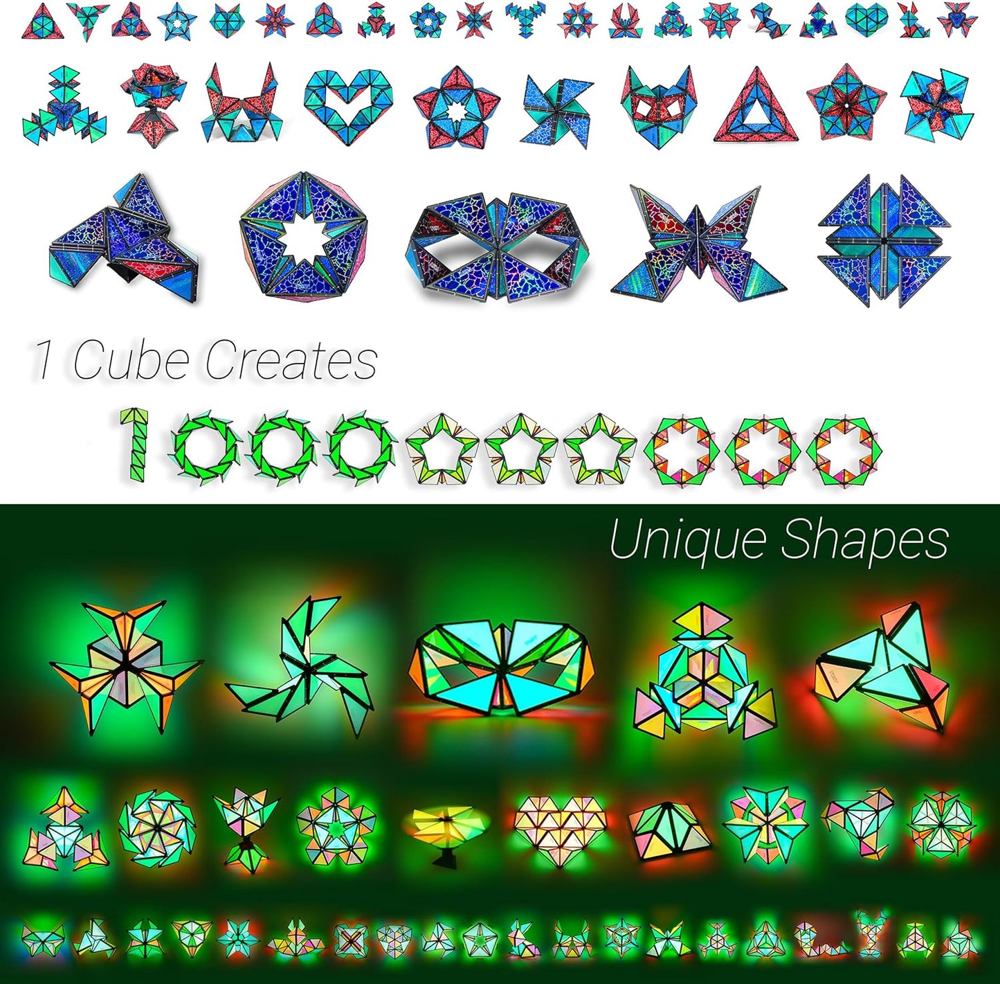 TOSY Magnet Pyramid - 1 Cube Transforms into 1 Billion Shapes, 12 Pieces, 243 Rare Earth Magnets, Glowing, Christmas Stocking Stuffers Gift for Kids, Creative Puzzle STEM Toy, Mixed Set