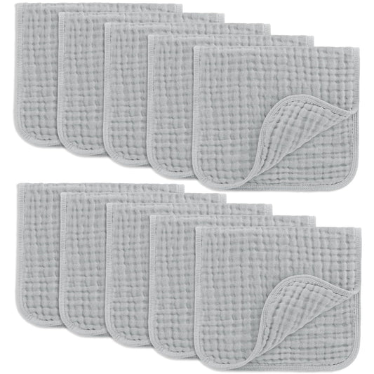 Comfy Cubs Muslin Burp Cloths 20" x 10", Pack of 10 - Large, 6-Layer, Ultra Absorbent 100% Cotton for Baby Drool and Messes - Soft, Safe & Gentle Baby Burp Cloths for Boys & Girls - Heather Blue