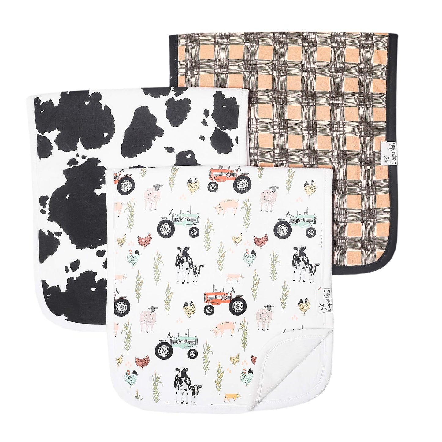 Copper Pearl Premium Baby Burp Cloths - 3-Pack Large Cotton Burp Cloths, Extra Soft Spit Up Rags with 3 Absorbent Layers, Perfect for Baby Boy and Baby Girl Gifts (21" x 10" Size, Jo Set)