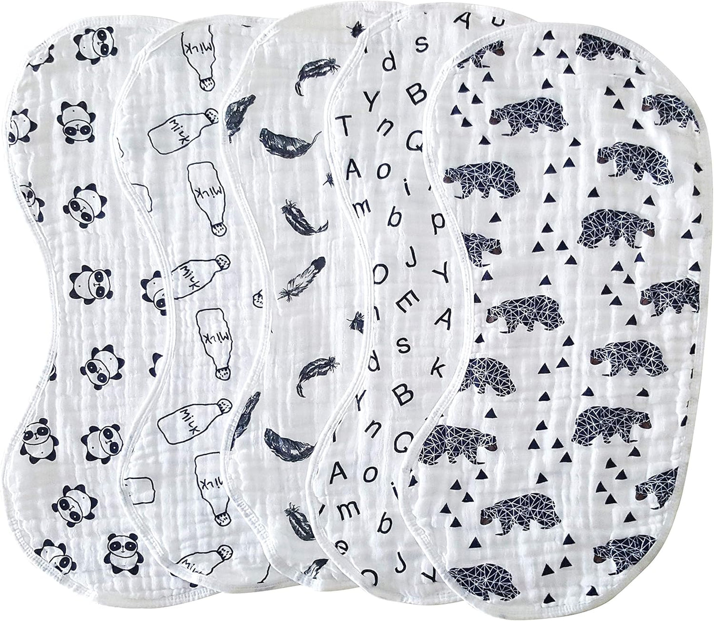 ShoppeWatch Muslin Burp Cloths Baby Burping Bibs 100% Natural Cotton 5-Pack Large 6 Layers Thick Soft Absorbent Cloth Spit Up Dribble Towels Rags for Newborns Baby Boy or Girl Unisex BB28