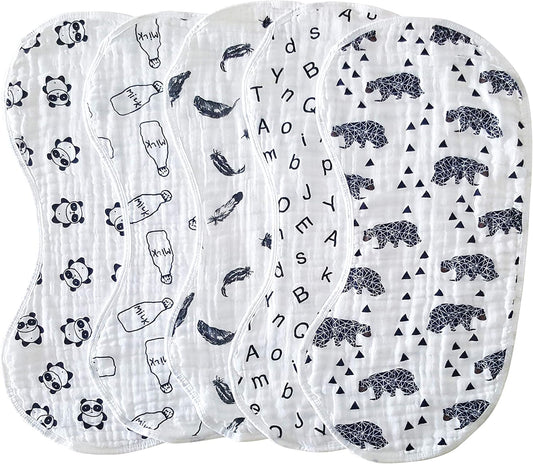 ShoppeWatch Muslin Burp Cloths Baby Burping Bibs 100% Natural Cotton 5-Pack Large 6 Layers Thick Soft Absorbent Cloth Spit Up Dribble Towels Rags for Newborns Baby Boy or Girl Unisex BB28