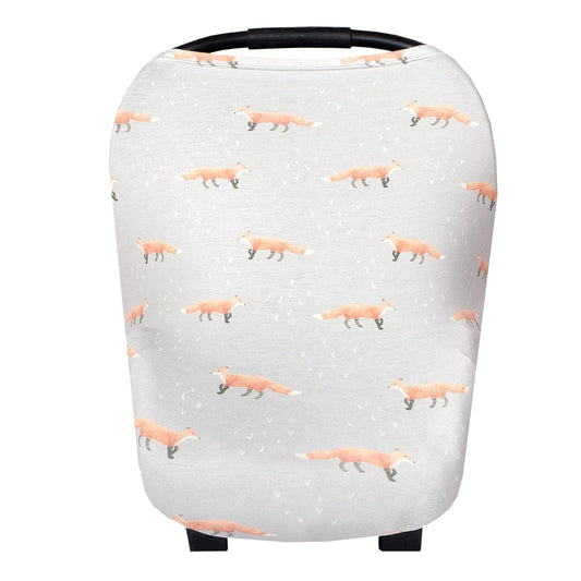 Baby Car Seat Cover Canopy and Nursing Cover Multi-Use Stretchy 5 in 1 Gift Grey with Foxes Copper by Copper Pearl