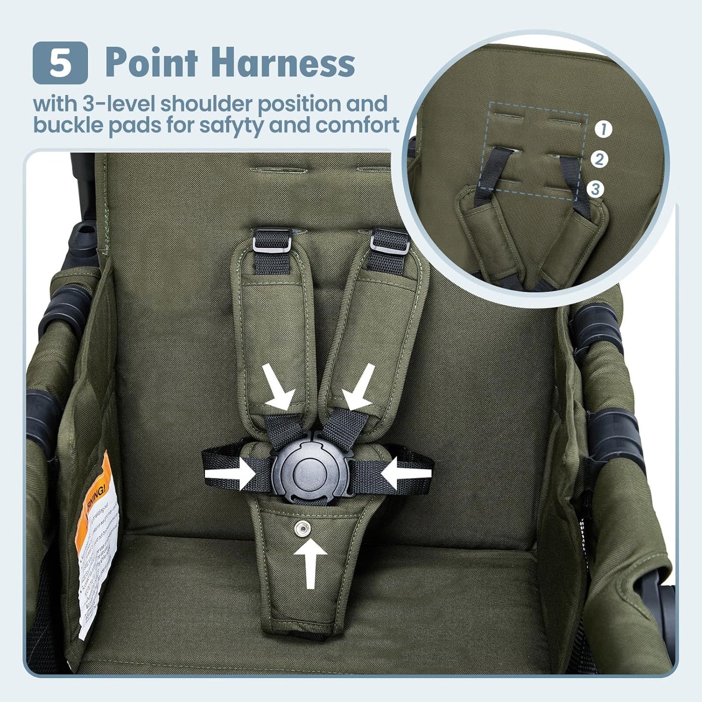 Wagon Stroller for 2 Kids, High Seat & 5 Point Harness, Foldable All-Terrain Wagon for Toddler with Canopy, Parent Organizer, Shoulder Bag, Adjustable Handlebar, Ultimate Double (Green)