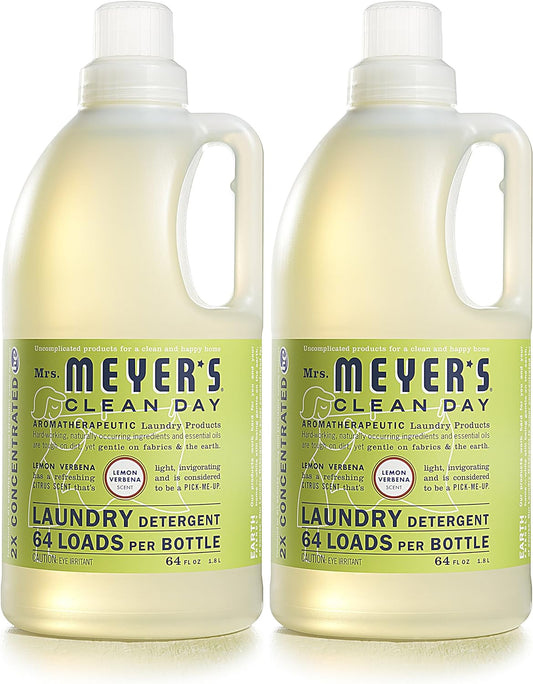MRS. MEYER'S CLEAN DAY Liquid Laundry Detergent, Infused with Essential Oils, Lemon Verbena, 64 oz - Pack of 2 (128 Loads)
