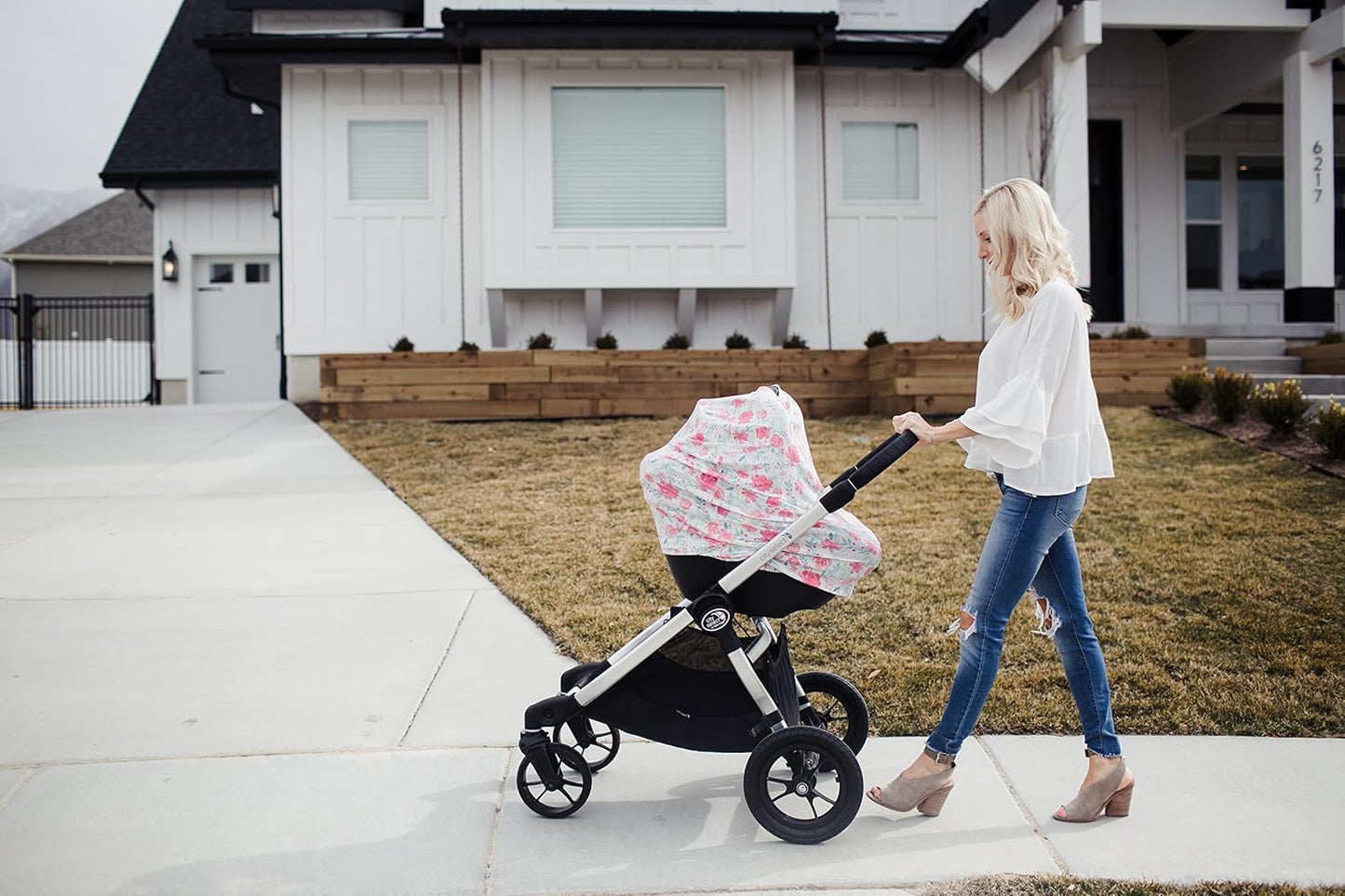 Baby Car Seat Cover Canopy and Nursing Cover Multi-Use Stretchy 5 in 1 Gift June by Copper Pearl