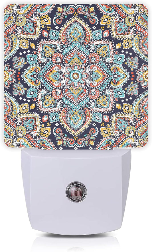 Mandala Floral Night Lights Plug into Wall Ethnic Mandala Night Light 0.5W Sleep Friendly for Boys Girls Led Night Light Dusk to Dawn Sensor Nightlight for Stairway/Hallway/Kitchen