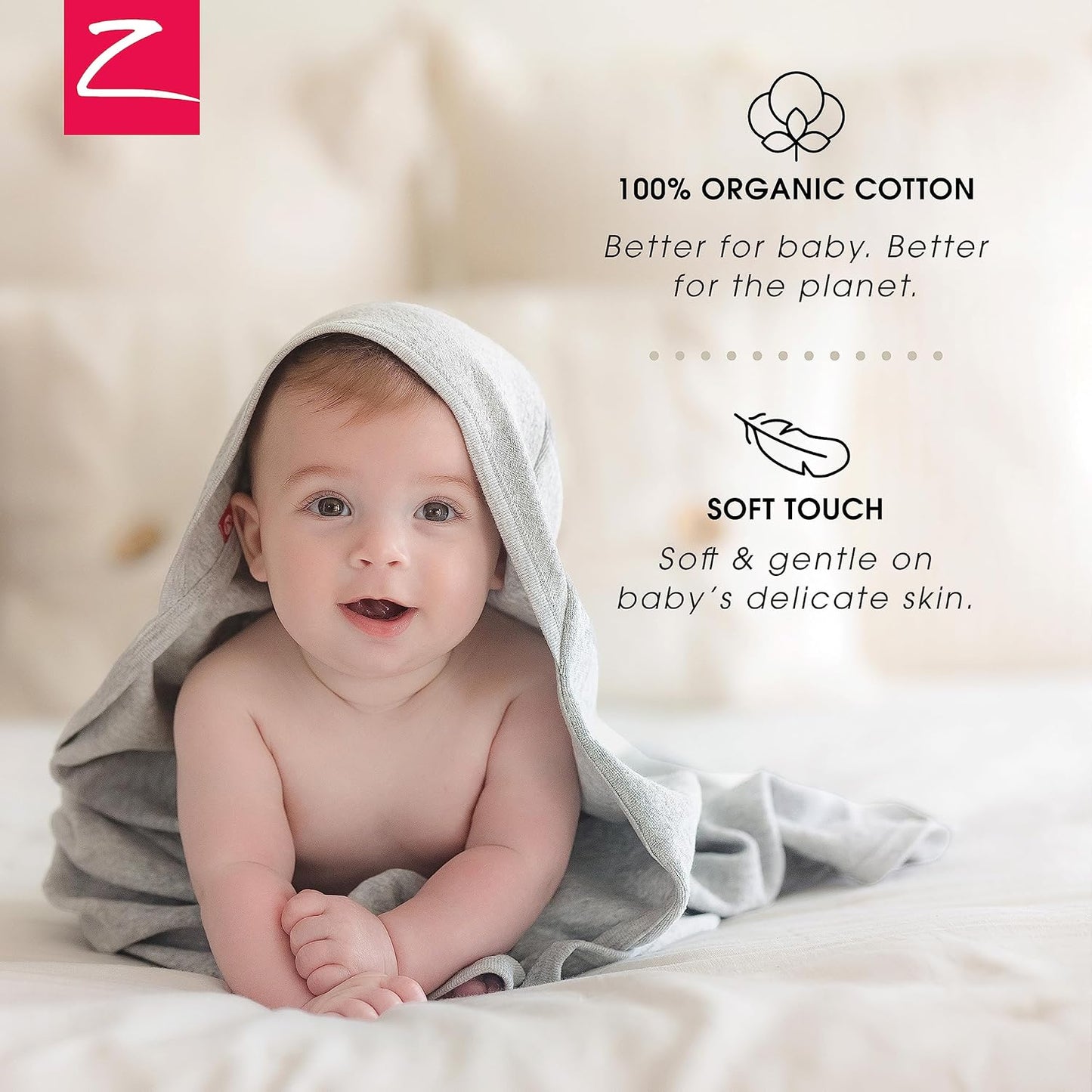 Zutano Hooded Baby Towels, Organic Cotton Baby Bath Towel, Ultra Soft and Absorbent Baby Towel for Newborn and Infant | Girl, Boy, and Unisex Towel Set, Rubber Duckies, 1-Pack