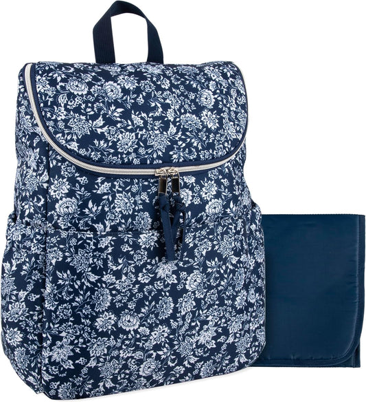 Multi-Function Floral Diaper Backpack and Travel Nappy Baby Bag with Changing Pad and Stroller Straps