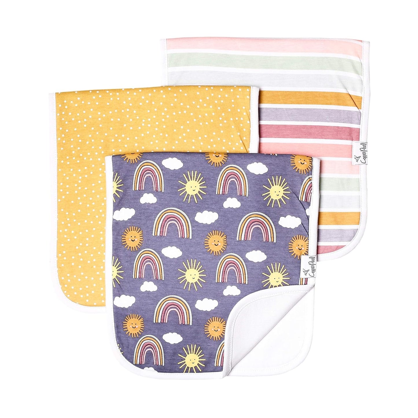 Copper Pearl Premium Baby Burp Cloths - 3-Pack Large Cotton Burp Cloths, Extra Soft Spit Up Rags with 3 Absorbent Layers, Perfect for Baby Boy and Baby Girl Gifts (21" x 10" Size, Hope Set)