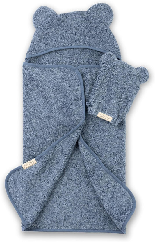 Bella Tunno Baby Bath Towel and Wash Mitt Set – Soft Absorbent Hooded Towels and Mitt-Style Baby Washcloths, Oeko-TEX Certified (Rain)