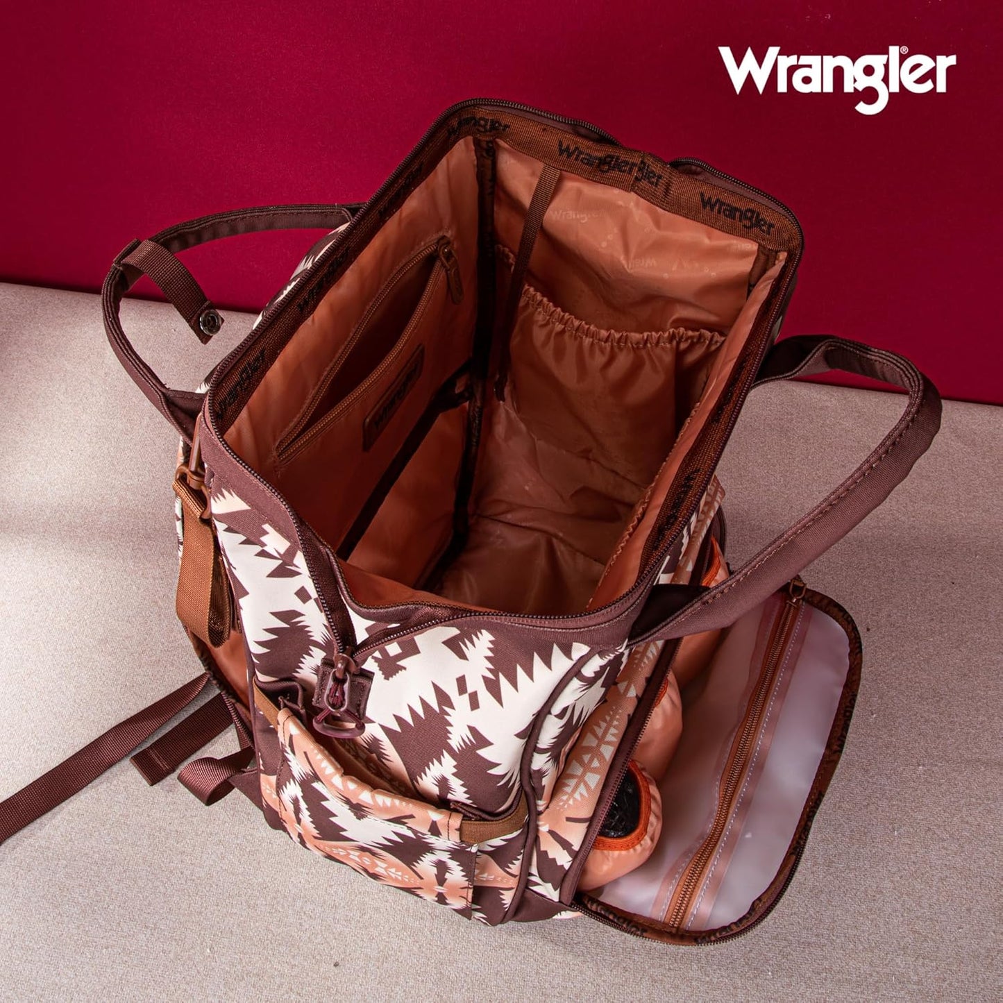 Montana West Wrangler Diaper Bag Backpack Aztec Travel Backpack Purses Western Multi-Function Baby Bags for Mom with Waterproof Insulated Pockets