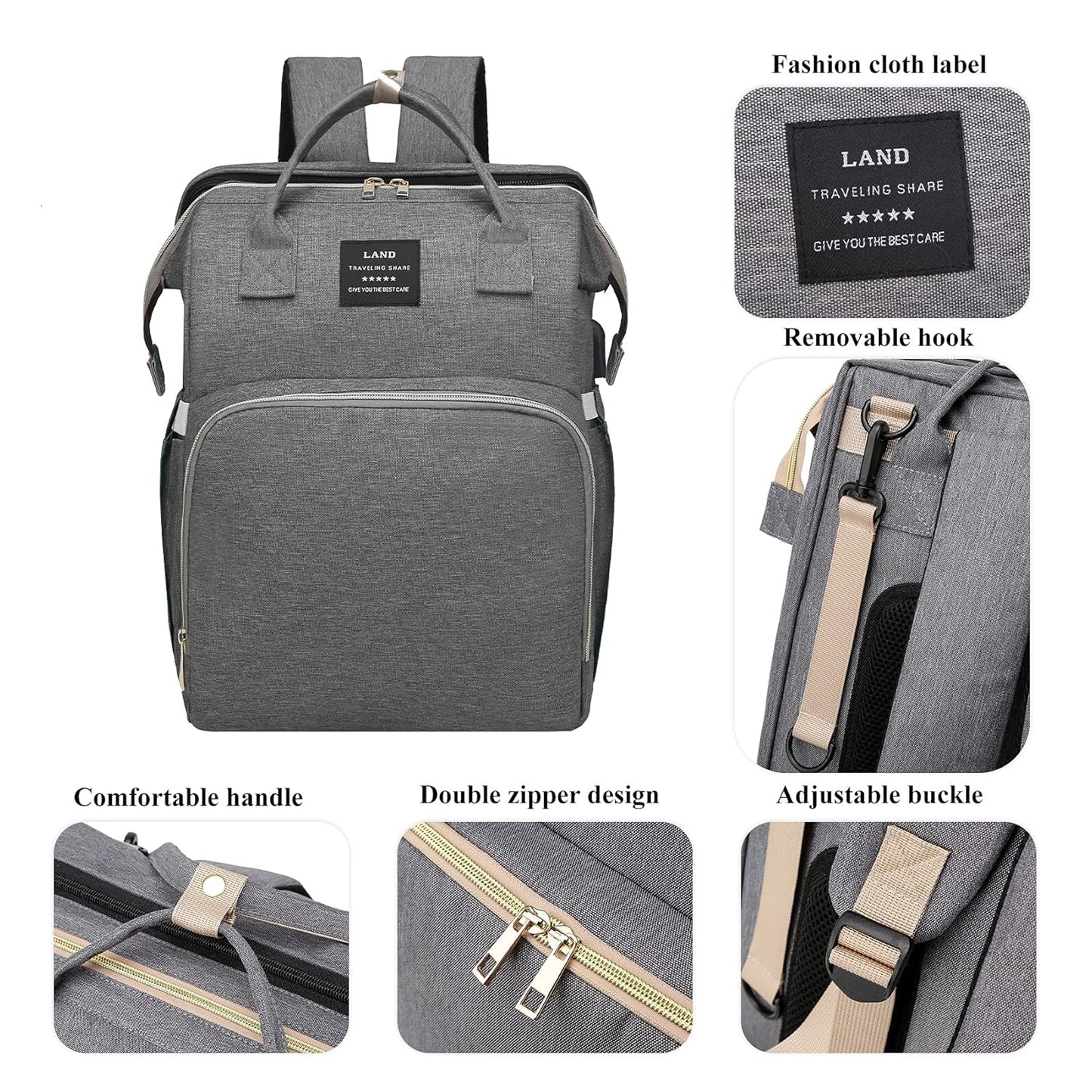 Baby Diaper Bag Diaper Bag with Changing Station,Diaper Bag Backpack,Large Capacity,900d Excellent Oxford(Ungrade Grey