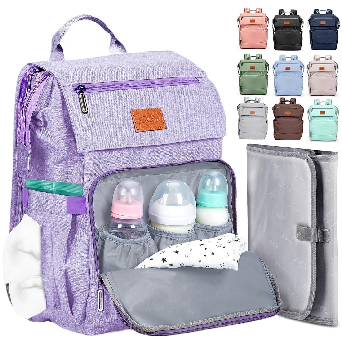 PILLANI Baby Diaper Bag Backpack - Large Bag for Boys & Girls, Waterproof Diaper Backpack - Travel Diaper Bags w/Changing Pad, Baby Registry Search & Shower Gifts - Essentials Must Haves Newborn Stuff
