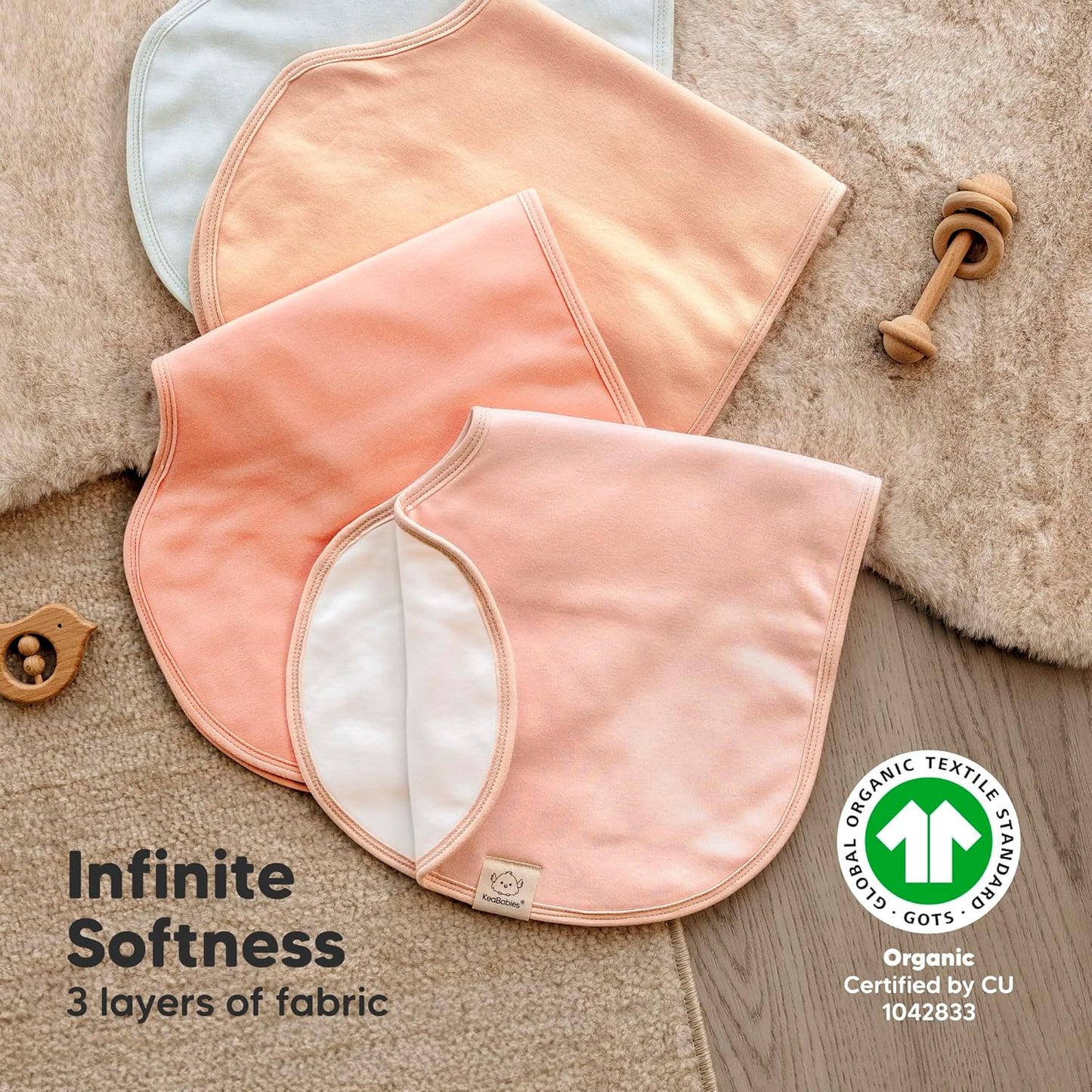 KeaBabies 4-Pack Baby Burp Cloths Baby Girl, Boy - Organic Cotton Burp Cloth, Extra Large, Absorbent, Soft Burping Cloths & Bibs Set for Babies, Newborn Burp Clothes, Thick Burp Rags (Flora Dew)