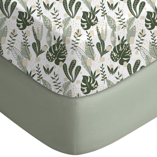 Yoofoss Pack and Play Sheets Fitted, Mini Crib Sheets 2-Pack for Pack N Play Mattress, Stretchy Playard Sheet, Soft and Breathable (Green + Banana Leaves)