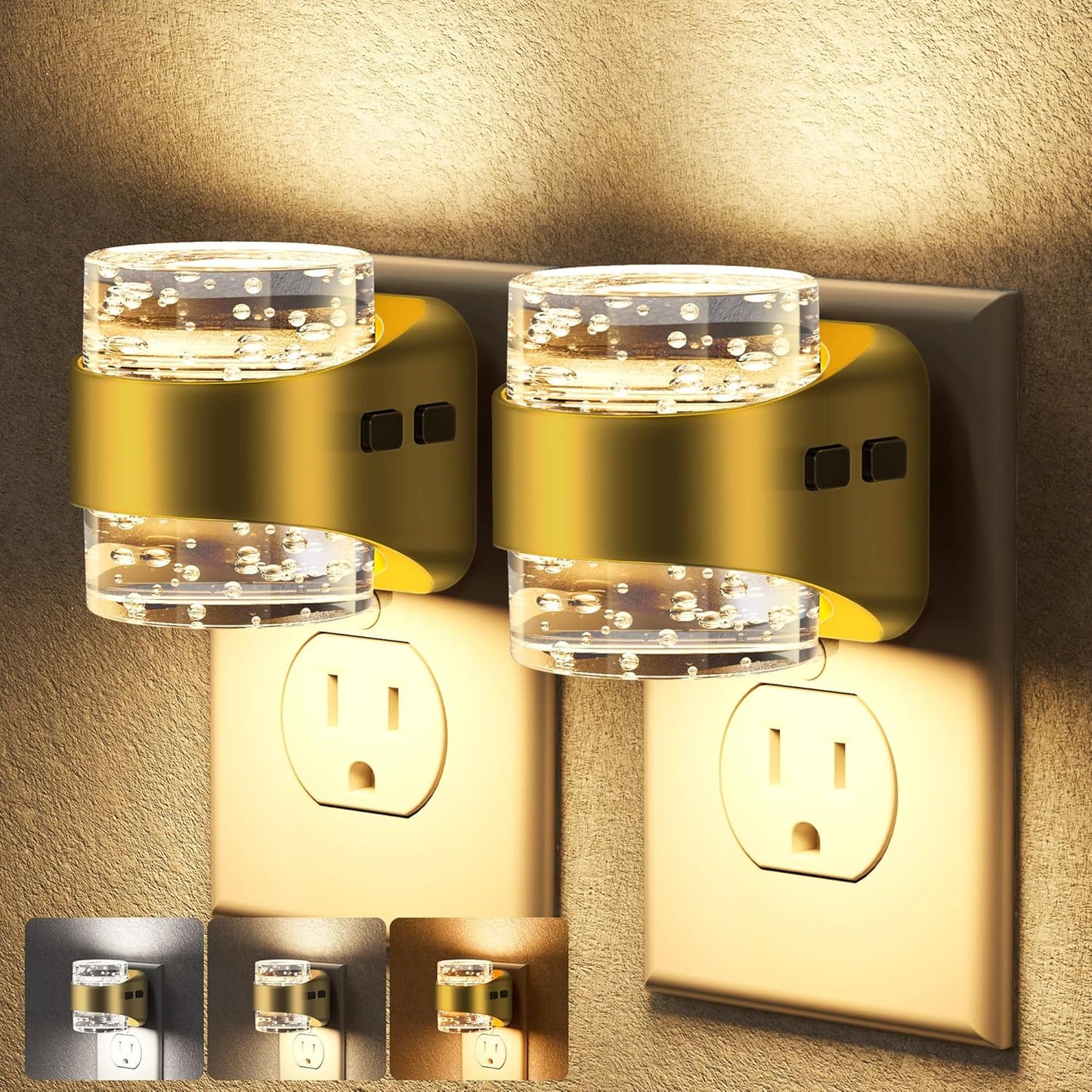Briignite Night Light 2 Pack, Dimmable Night Lights Plug Into Wall with Bubble Design 3000K/4000K/5000K & 3 Brightness Levels for Baby Nursery Hallway Bathroom Kids Room, 3CCT
