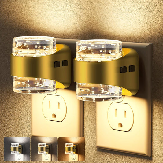 Briignite Night Light 2 Pack, Dimmable Night Lights Plug Into Wall with Bubble Design 3000K/4000K/5000K & 3 Brightness Levels for Baby Nursery Hallway Bathroom Kids Room, 3CCT