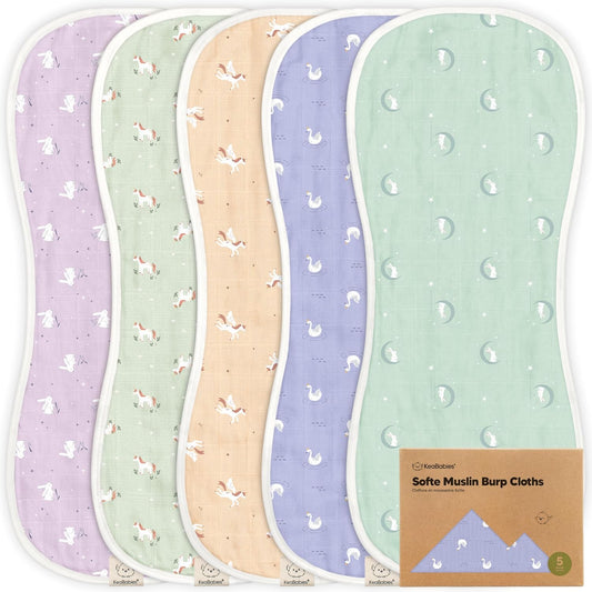 5-Pack Muslin Burp Cloths Baby Boy, Girl - Very Absorbent Baby Burp Cloth Rags, 8-Layers Viscose Derived from Bamboo Cotton Muslin Towel, Super Soft Spit Up Rags, No Shrink Washcloths (Lunaris)
