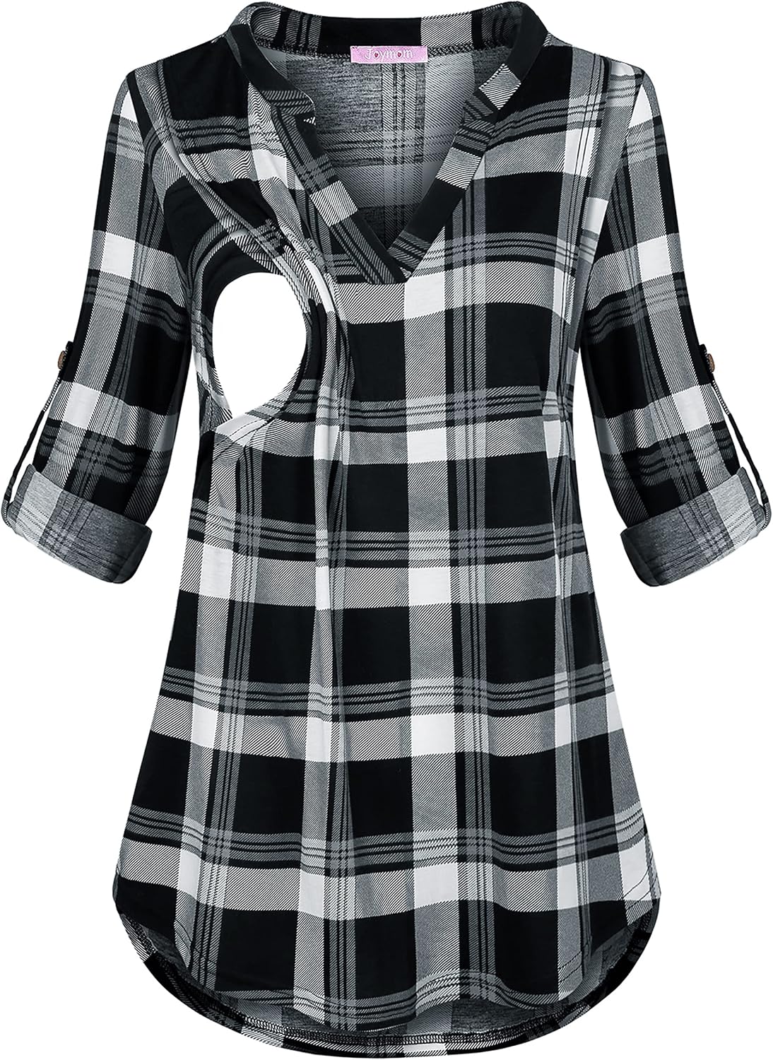 Joymom Maternity Rolled Long Sleeve Nursing Tops Tunic Blouses Breastfeeding