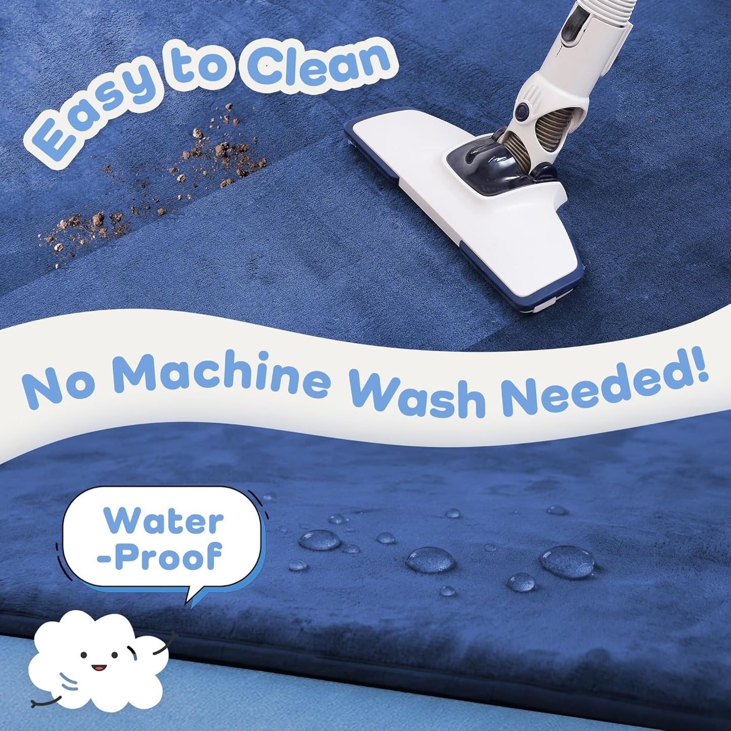 1.3" Thick Baby Floor Play Mat 59x79, Basic Padded Foam Mat for Tummy Time Crawling, Non Slip Cushioned for Babies Toddlers Infants Kids (Blue)