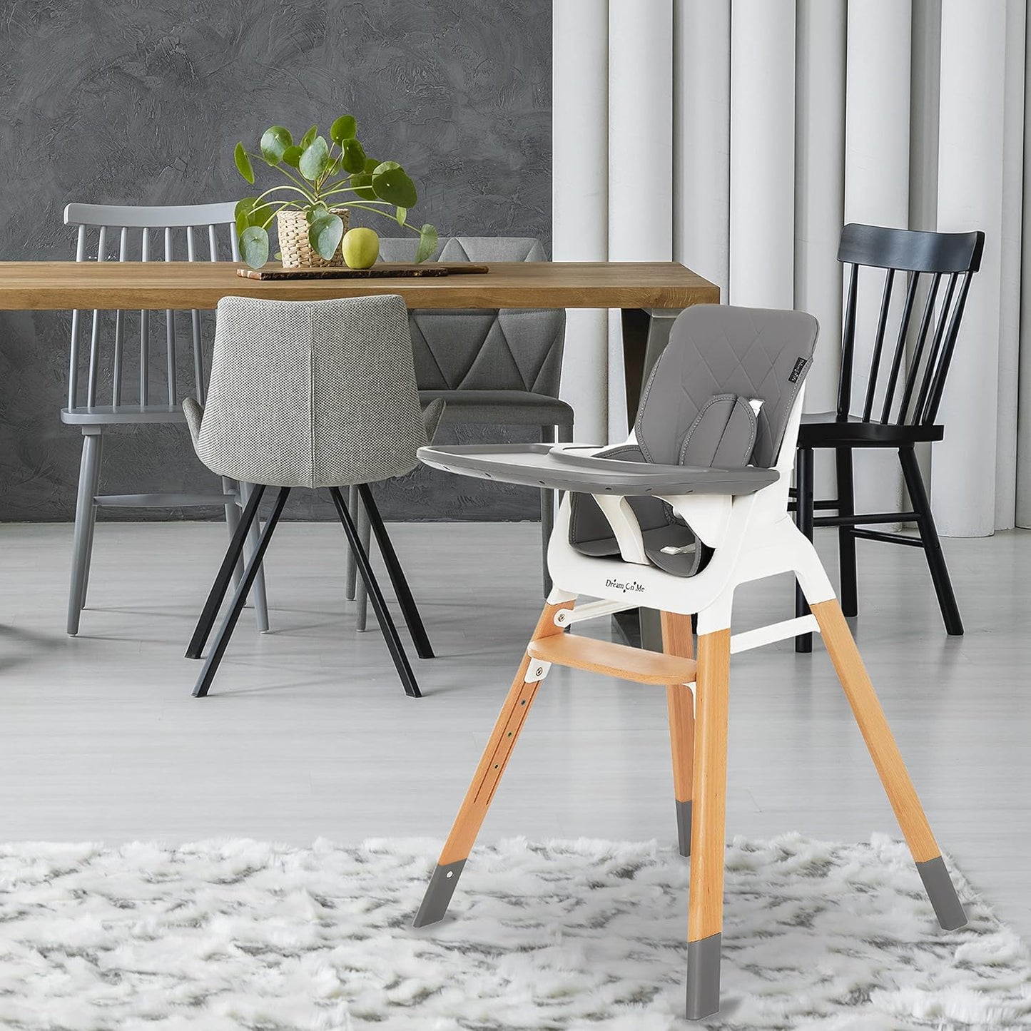 Dream On Me Nibble 2-in-1 Wooden Highchair | Convertible Baby Feeding Chair with Removable Tray, Adjustable Footrest, 5-Point Harness, Lightweight Modern Design for Infants & Toddlers