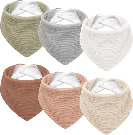 Susurration Muslin Baby Drool Bibs 6Pack Soft Triangular Adjustable Baby Bandana Bibs for Unisex Baby Girls & Boys