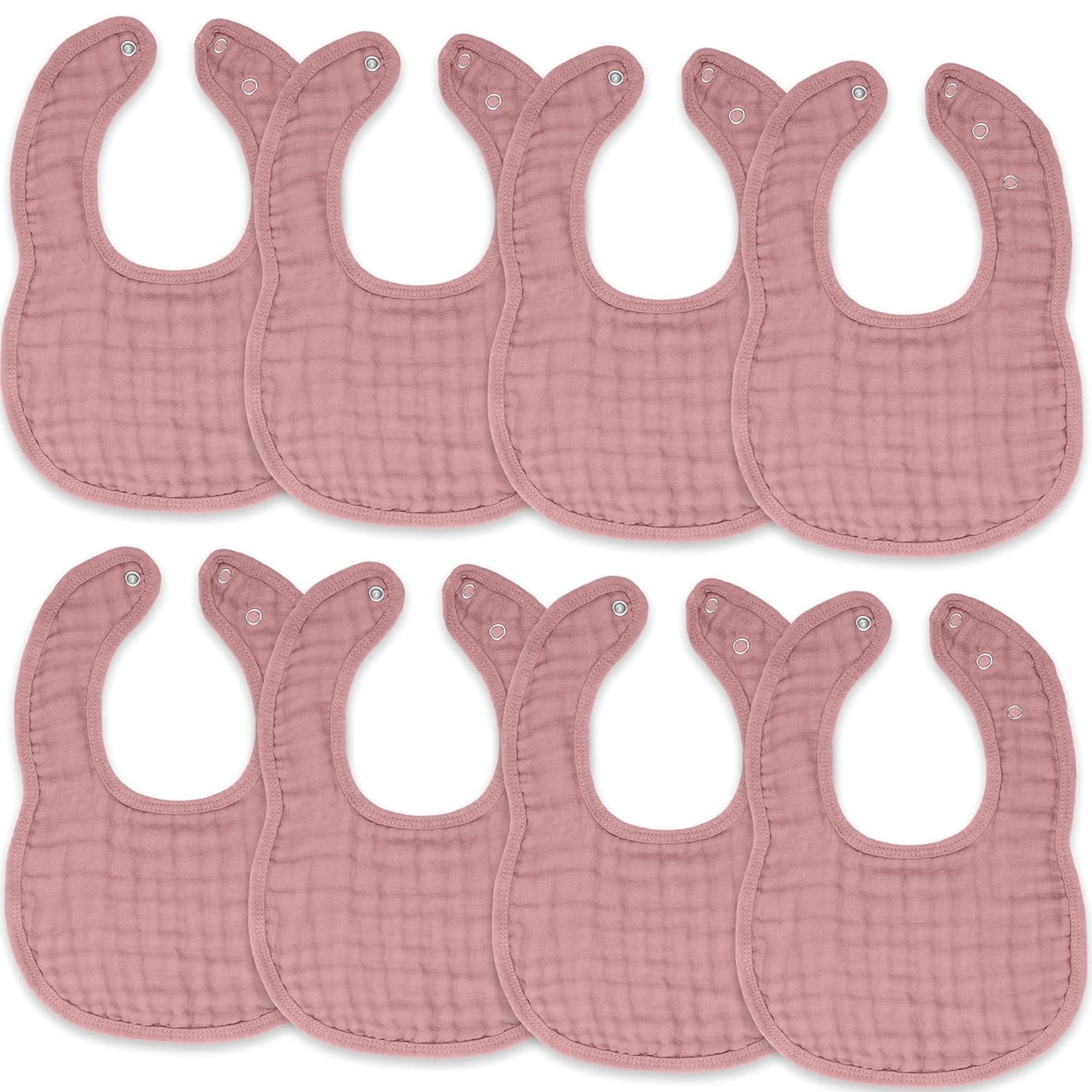Comfy Cubs Muslin Bibs for Babies, Pack of 8 - Soft and Highly Absorbent, Feeding, Drool and Teething Bib, Adjustable Snaps - Stylish & Colorful Unisex Designs, Giftable Set - Mauve