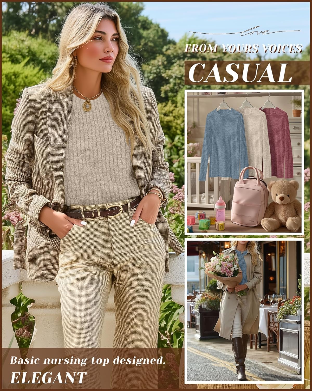 3 Pack Women's Nursing Long Sleeve Tops Breastfeeding Thermal Sweaters with Hidden Zipper Maternity Ribbed Shirts