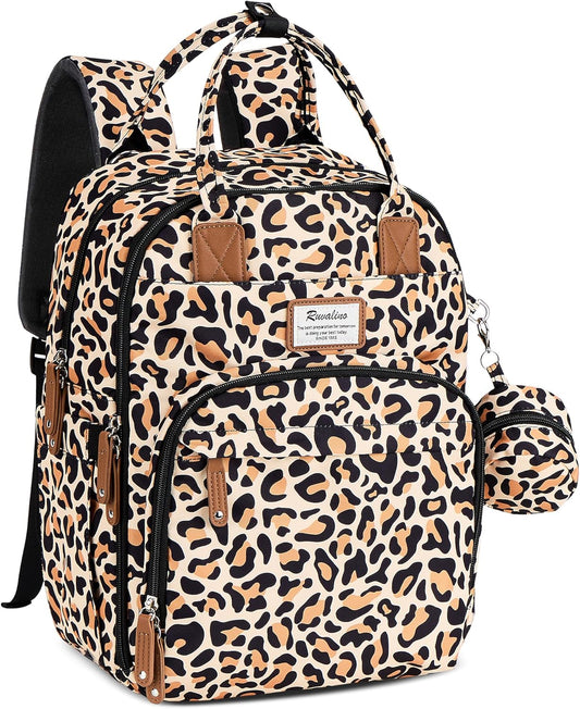 RUVALINO Diaper Bag Backpack-Multifunction Baby Travel Bag with Changing pad, Insulated Bottle Holders & Pacifier Case, Large Capacity, Waterproof, Yellow Leopard