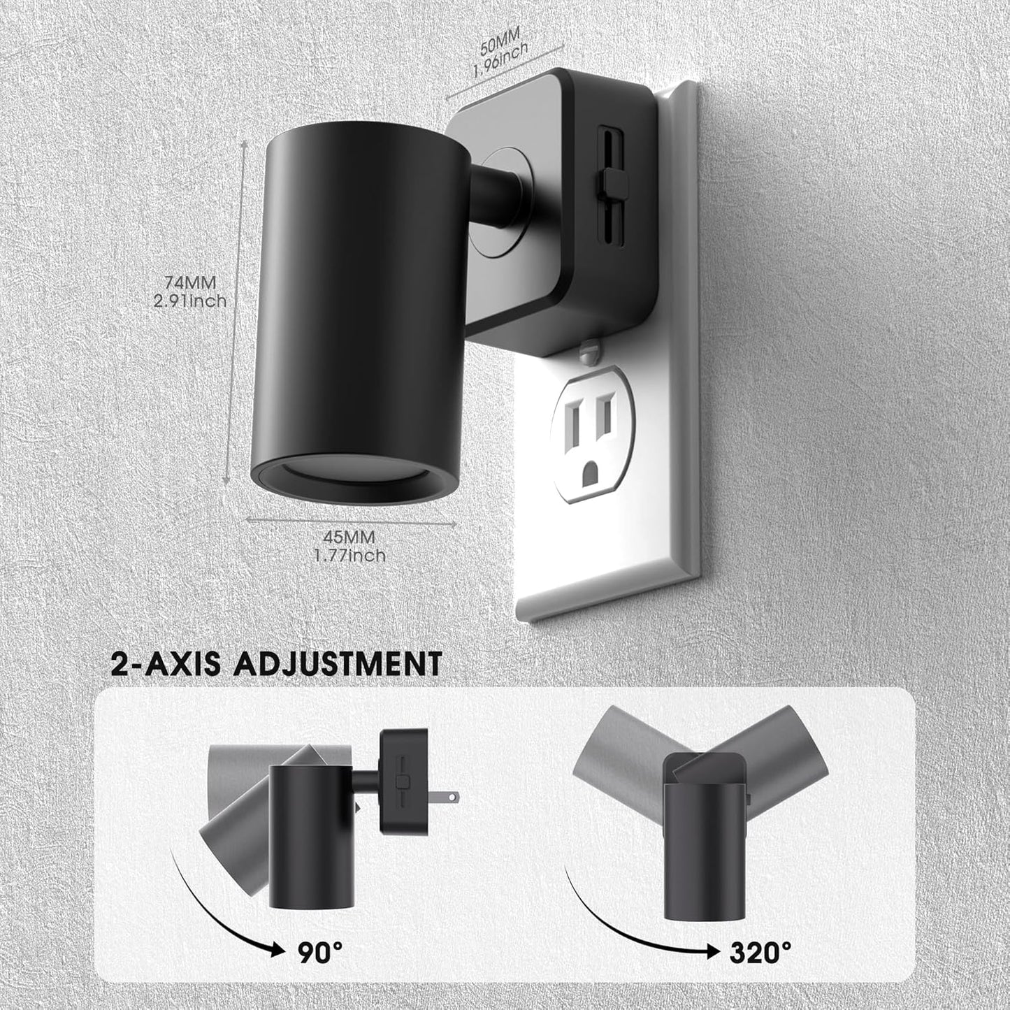 Night Lights Plug into Wall, 320° Rotating Night Light Plug in, Dusk to Dawn Sensor Dimmable Nightlight, Daylight White, 1W Led Night Light for Bedroom, Spot Light, Kids Room, Stair