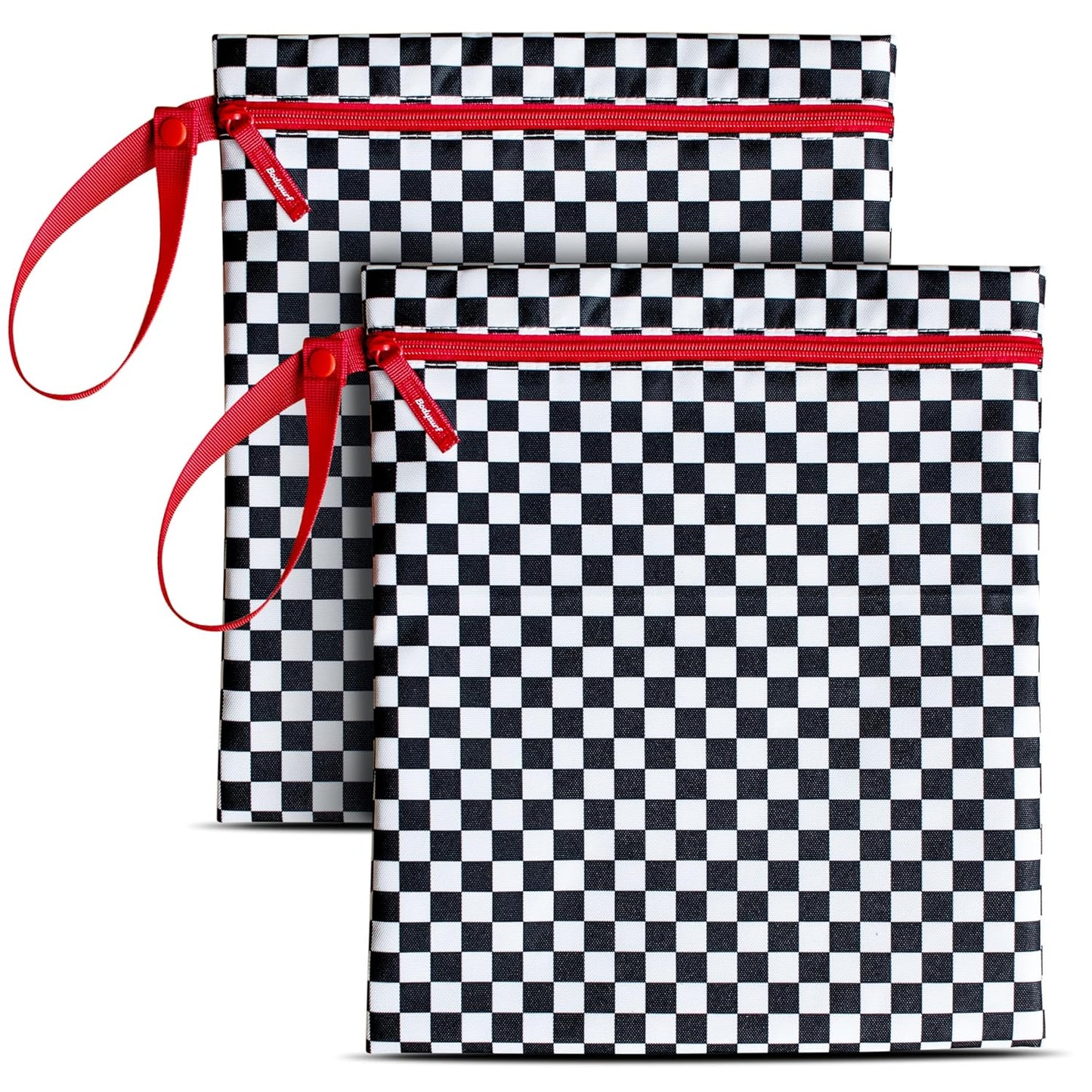 Bodysurf Wet Bags for Baby, Toddlers, Kids – 2 Pack Large Reusable Wetbag for Swimsuits, Diapers, Daycare, Gym, Laundry – Waterproof Diaper Bag Accessory & Baby Travel Essentials (Checkered, Black)