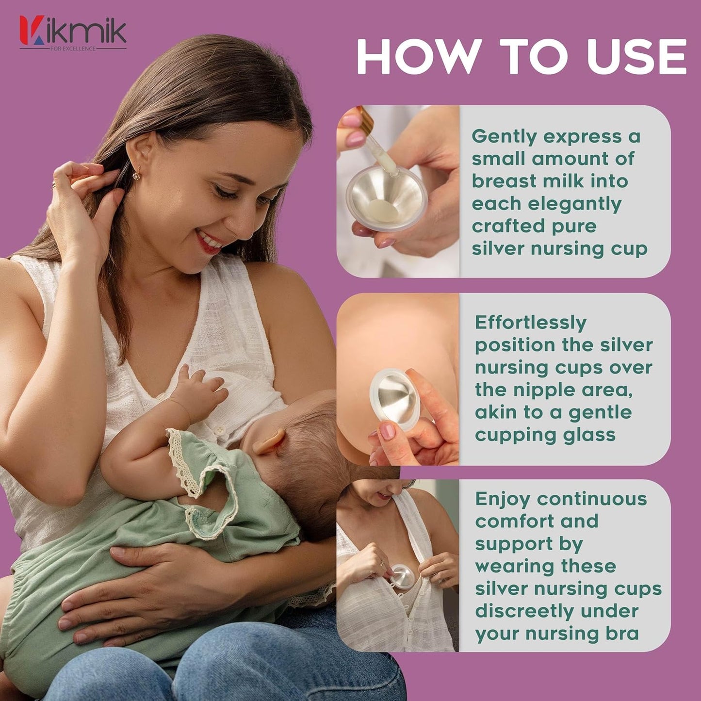 The Original Silver Nursing Cups with O-Feel Rings - 999 Silver Nipple Shields for Newborn Essentials - Reusable Nipple Covers for Breastfeeding Nursing Pads Pain Relief & Protection - Regular