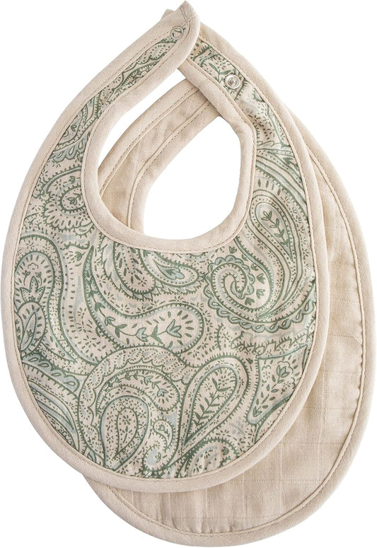 mushie Muslin Baby Bib | Soft Cotton for Infant Drips, Drools & Feedings | Adjustable Fit | 2 Pack