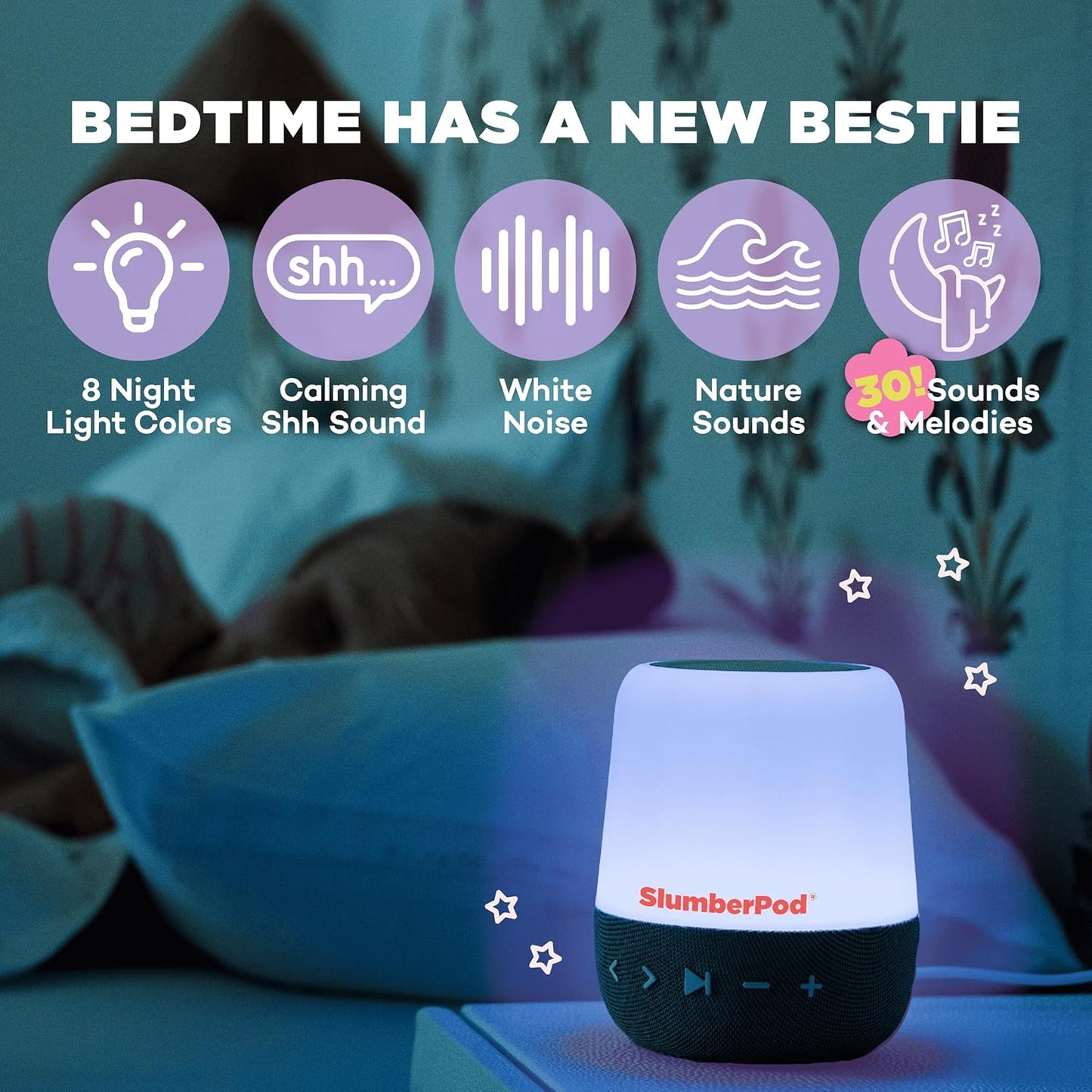 SlumberPod SlumberCalm 2-in-1 Sound Machine with Light for Kids | Baby Sleep Soother | White Noise Machine Baby | Nature Sounds | 8 Night Light Colors | Sound Machine | Rechargeable
