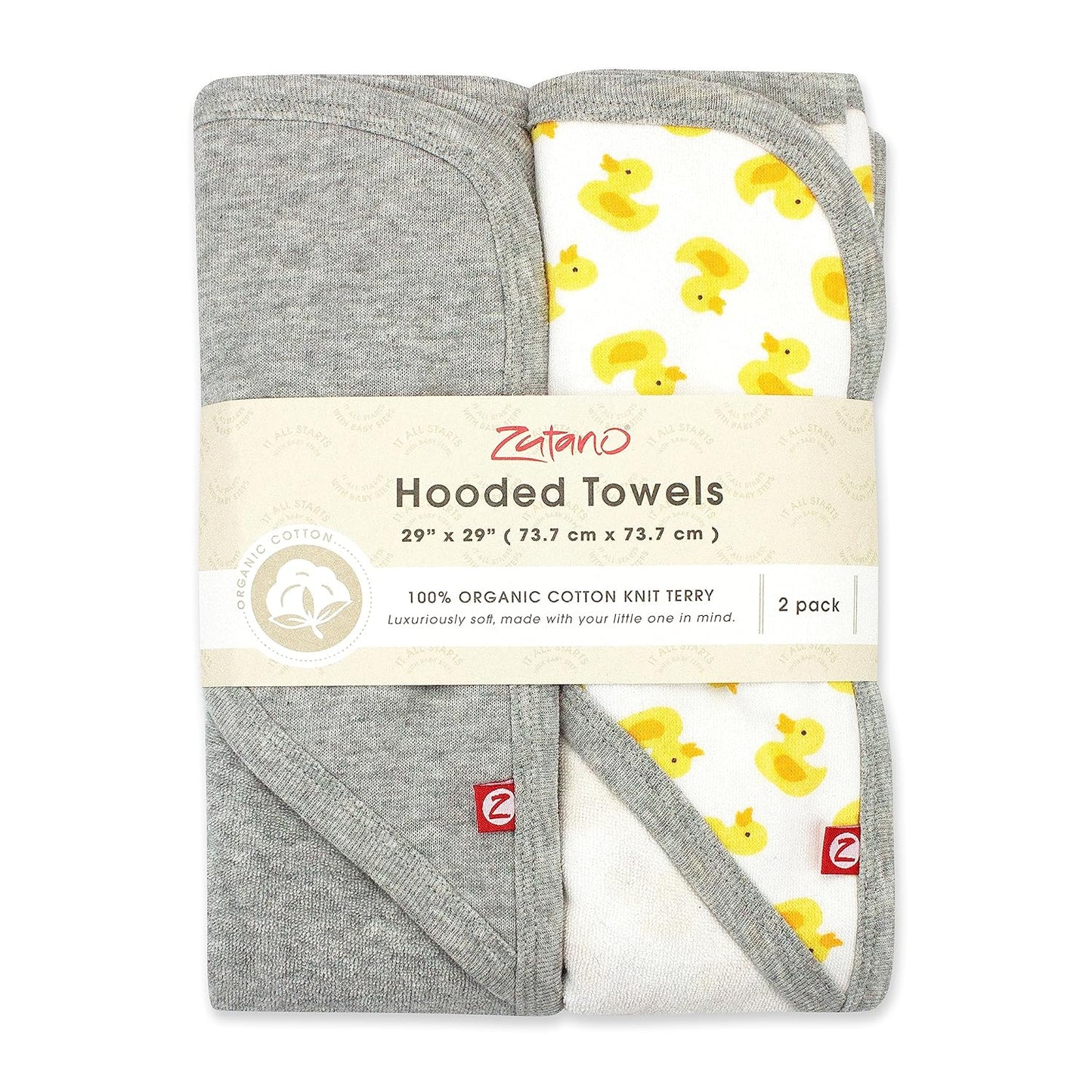 Zutano Hooded Baby Towels, Organic Cotton Baby Bath Towel, Ultra Soft and Absorbent Baby Towel for Newborn and Infant | Girl, Boy, and Unisex Towel Set, Rubber Duckies, 2-Pack