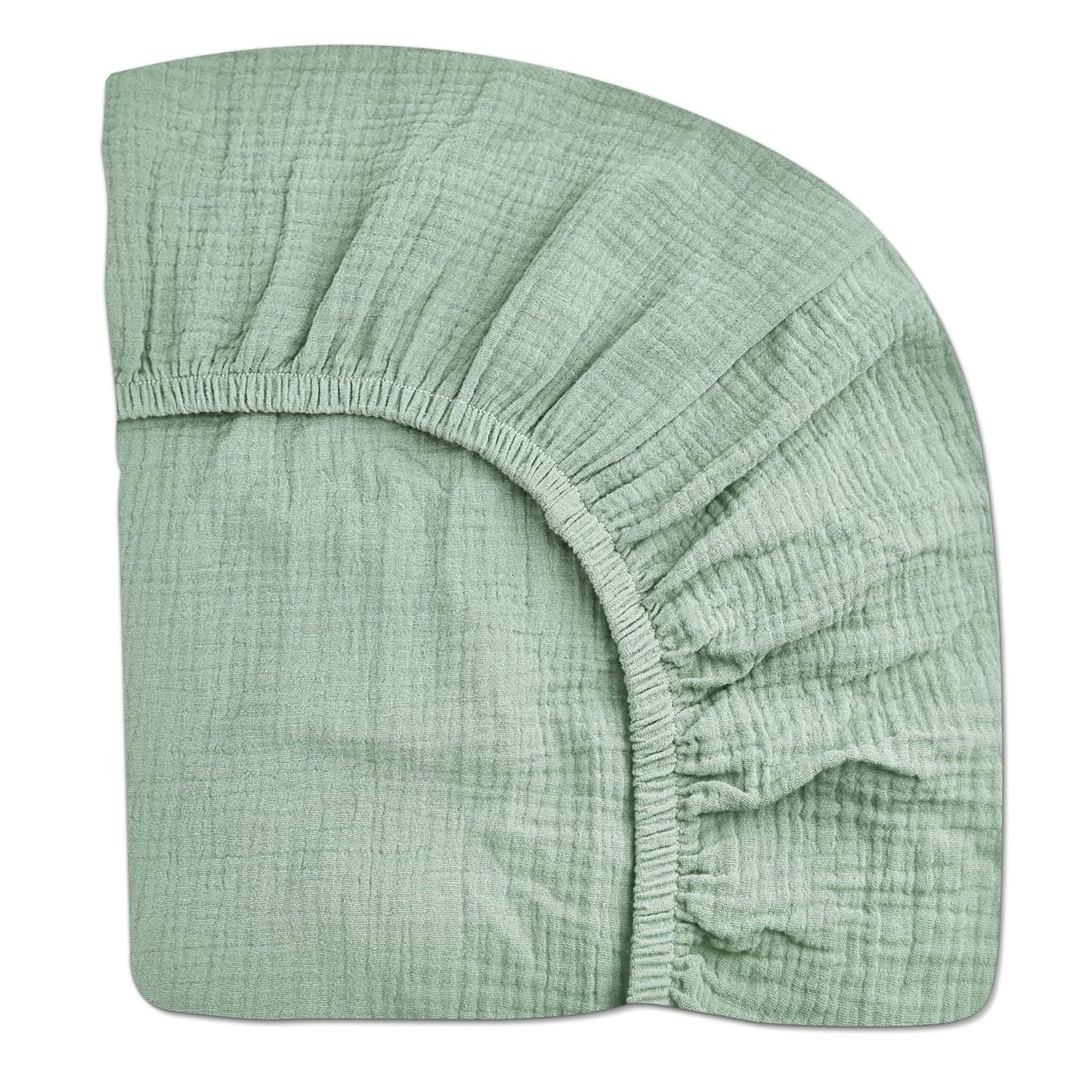 Mini Crib Sheets for Baby, Fitted Pack N Play Mattress and Mini Cribs 24" x 38", Neutral Muslin Cotton Mini Crib Mattress Sheet with Boho Style, Soft and Breathable Comfort (Sage)