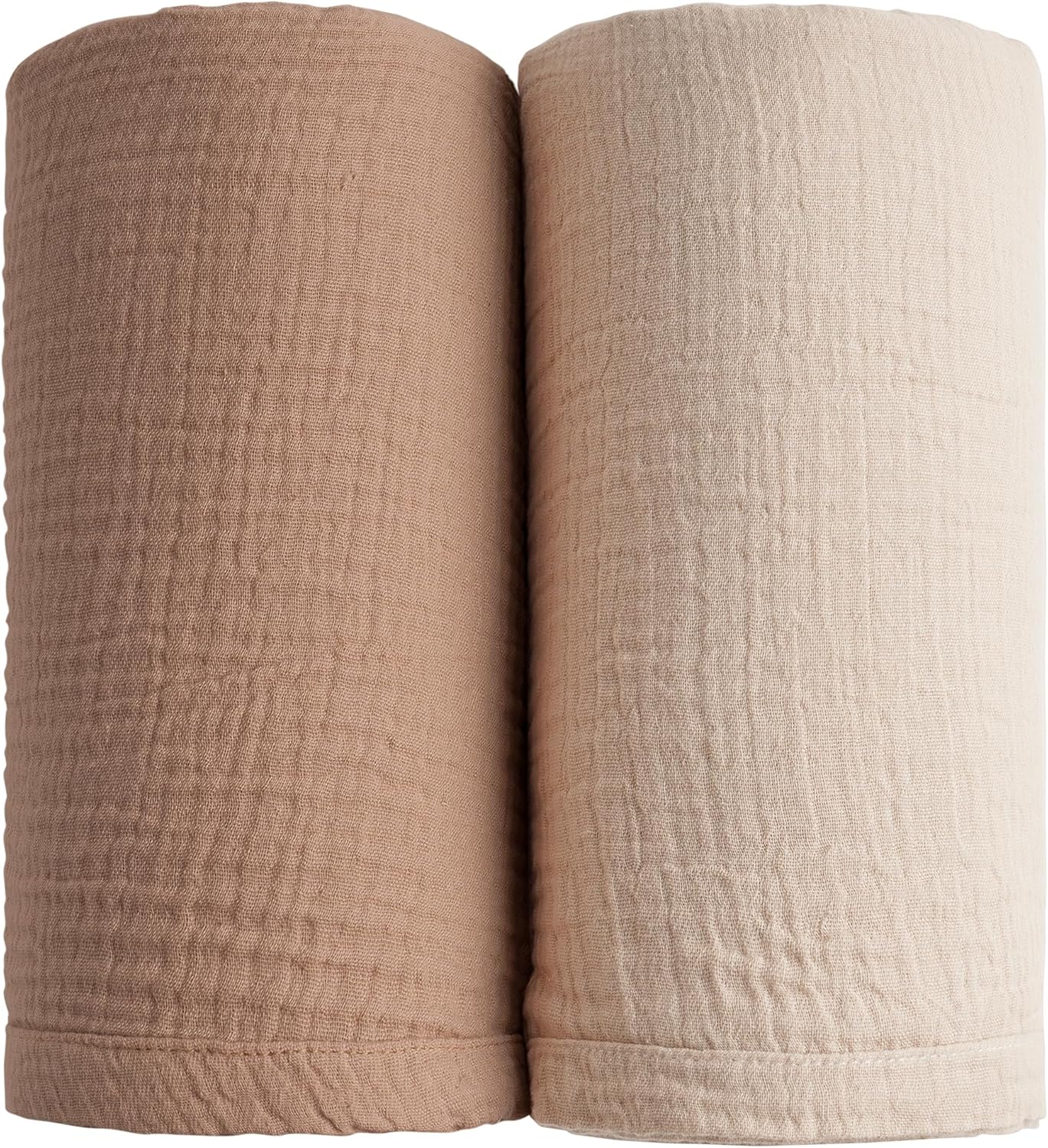 Konssy Muslin Swaddle Blankets for Boys Girls, 2 Pack Receiving Baby Blanket Large 47 x 47 inches, Soft Breathable Swaddling Wrap for Unisex Newborn (Brown, Cream)