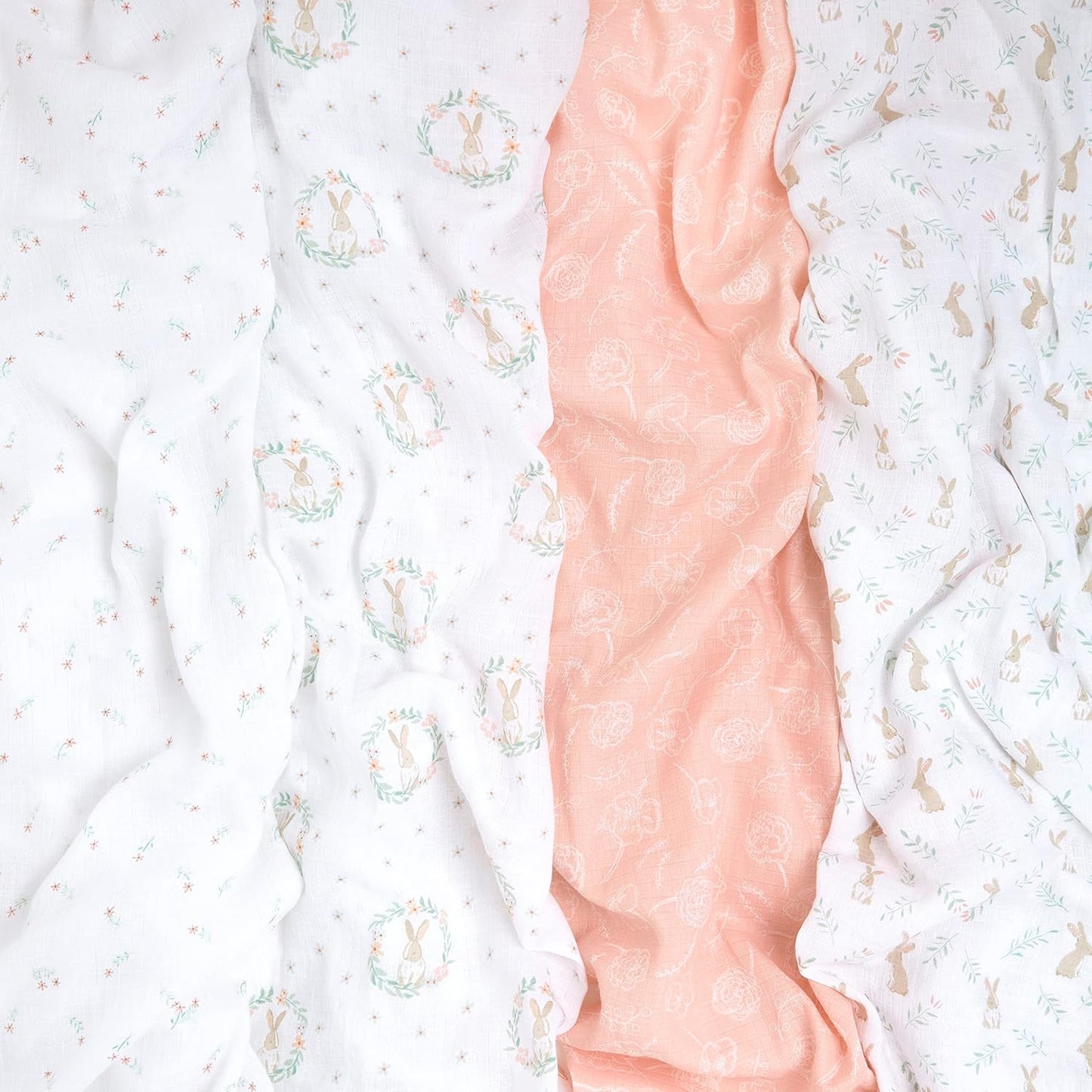 aden + anais Essentials Muslin Swaddle Blankets for Baby Girls and Boys, Newborn Receiving Blanket for Swaddling, 100% Cotton Baby Swaddle Wrap, 4 Pack, Blushing Bunnies