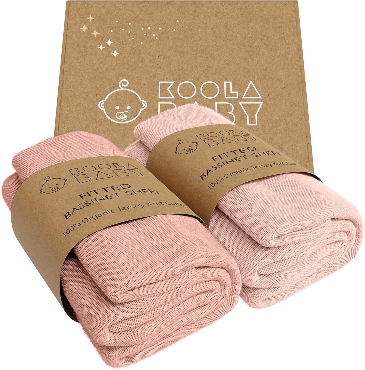 Bassinet Fitted Sheets - Compatible with Mika Micky, Fodoss & Dream on Me Poppy Traveler Bassinet | 100% Organic Jersey Cotton - Light Pink + Dark Pink| 32x19 (2 Pack)
