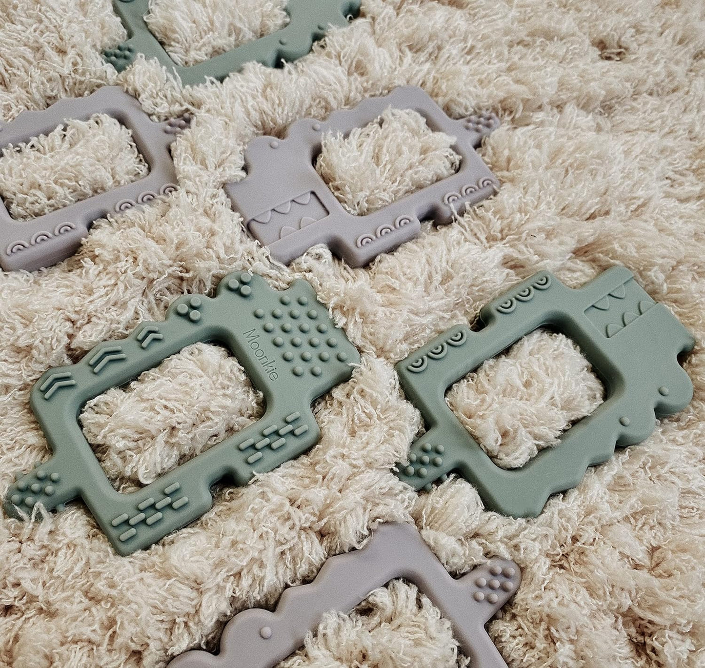 Moonkie Teething Toy, Safe & Easy to Hold BPA Free Silicone Baby Soothing Teethers, Prevent Finger Sucking Teether Toys Best for Babies 0-6 6-12 Months (Crocodile Misty Purple)