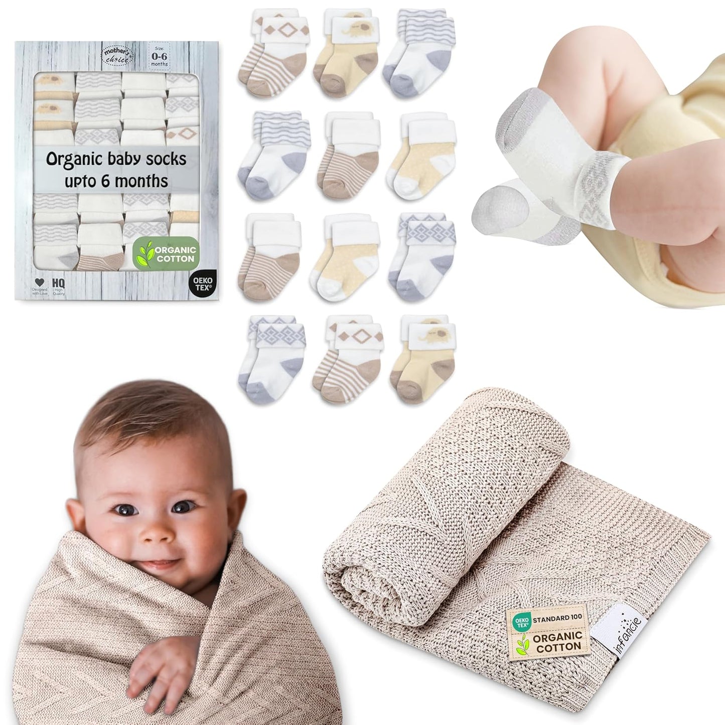 Mother's Choice Baby Socks & Organic Baby Blanket Bundle – Cozy Cotton Essentials for Moms & Newborns