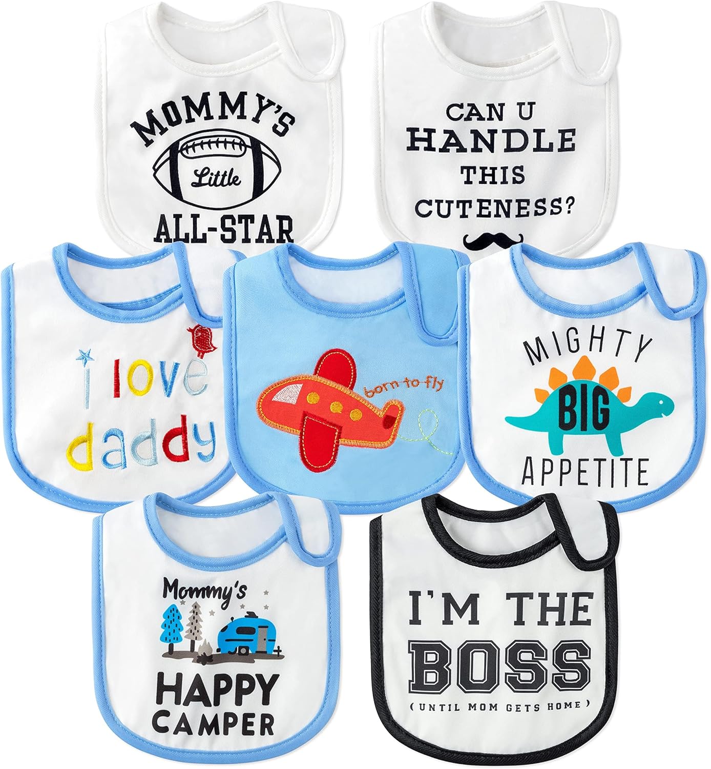 7Pcs Cotton Waterproof Baby Bibs Hook Loop Closure Newborn Bib Keepsake Baby Gift for Drooling Feeding Eating